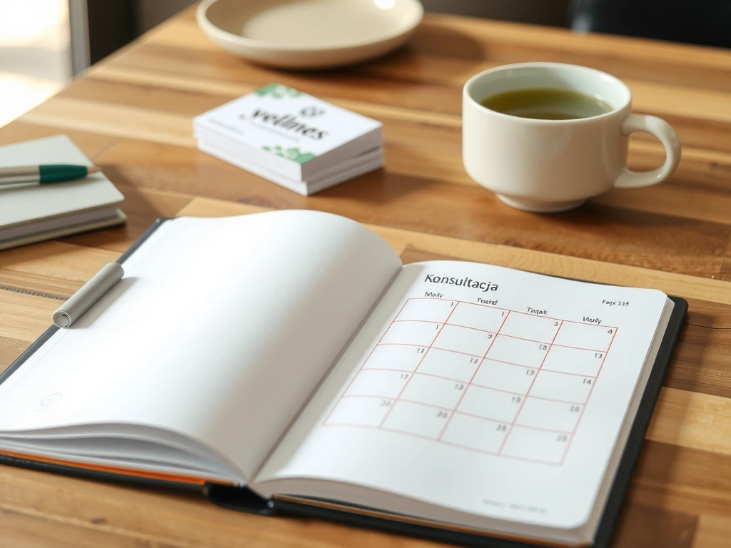 Planer konsultacji z kubkiem herbaty